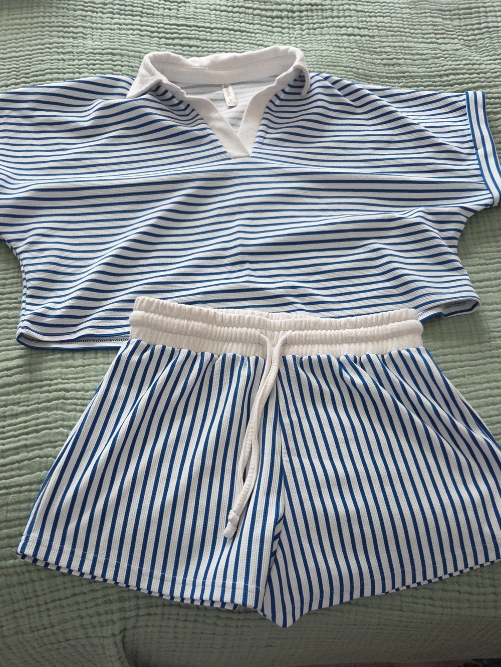 Zenana Outfitters Blue and White Striped Kids Pajama Set